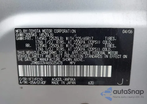 2006 Toyota Rav4 z USA, uszkodzony, nr VIN JTMBD33V465035478